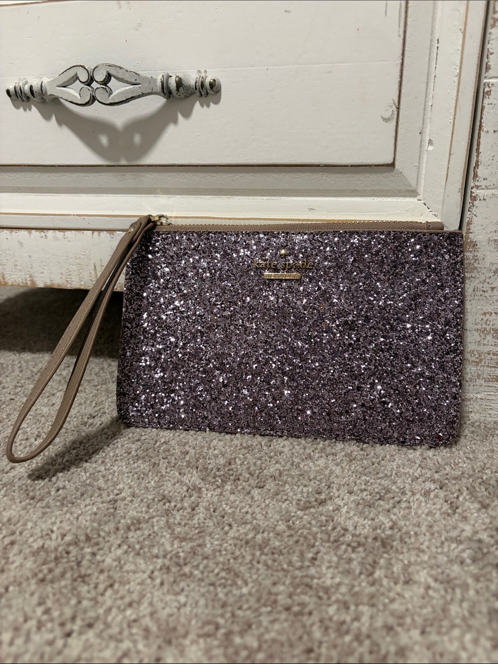 Kate Spade New York Rose Gold Glitter Sparkle Wristlet Pouch Clutch